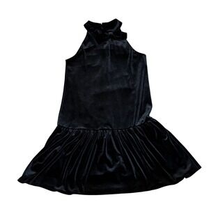 Zunie Nordstrom Black Velvet Halter Bow Neck Flounce Dress‎ Girls Size 12